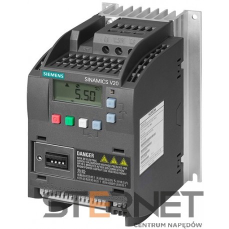SINAMICS V20 1AC200-240V -10/+10% 47-63HZ RATED POWER 0,25KW WITH 150% OVERLOAD FOR 60SEC UNFILTERED I/O-INTERFACE: 4DI, 2DO,2AI,1AO FIELDBUS: USS/ MODBUS RTU WITH INBUILT BOP PROTECTION: IP20/ UL OPEN TYPE SIZE:FSA 90X166X146(HXWXD)